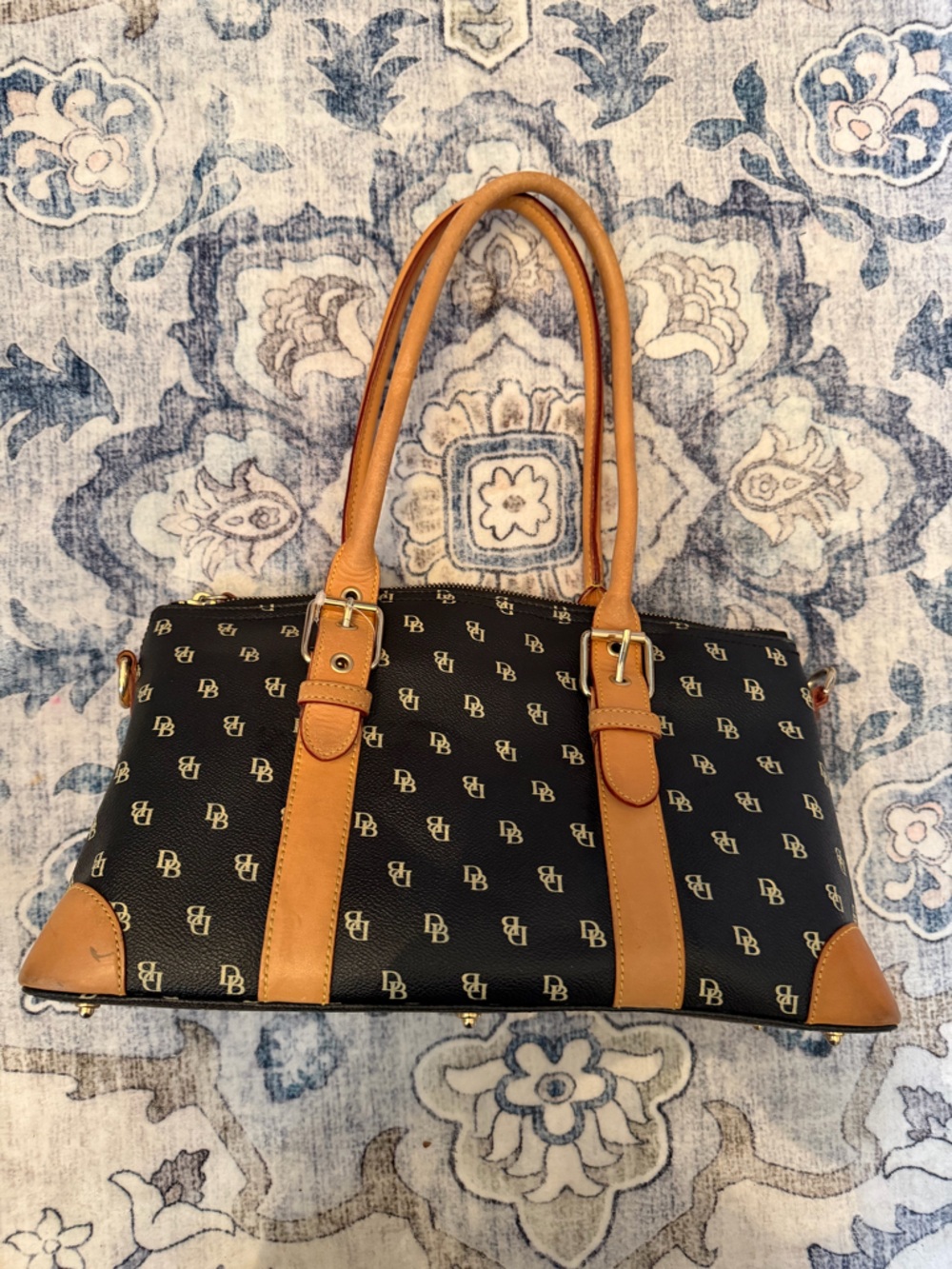 Dooney & Bourke Black Tote with Tan Leather Trim